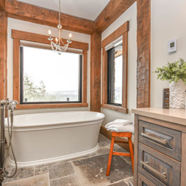 Bathroom in a timber frame home